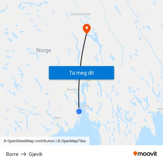 Borre to Gjøvik map