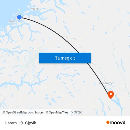 Haram to Gjøvik map