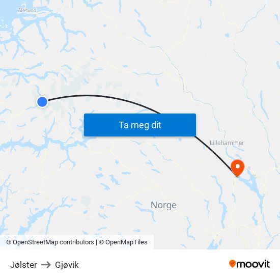 Jølster to Gjøvik map