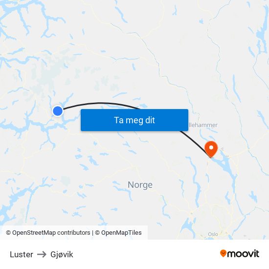 Luster to Gjøvik map