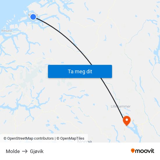 Molde to Gjøvik map