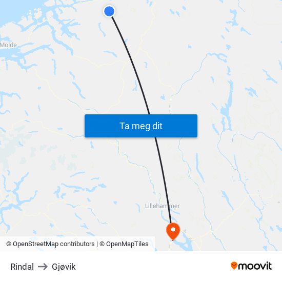 Rindal to Gjøvik map