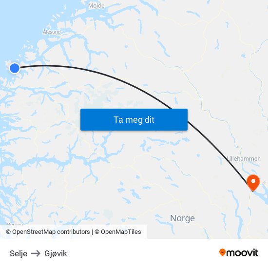 Selje to Gjøvik map