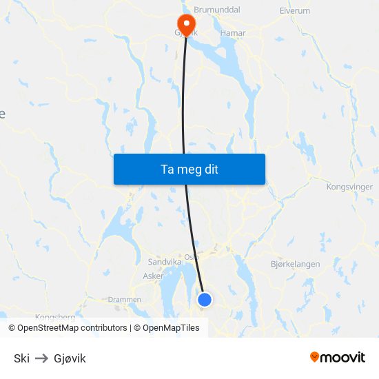 Ski to Gjøvik map