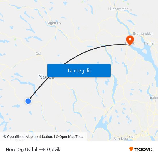 Nore Og Uvdal to Gjøvik map