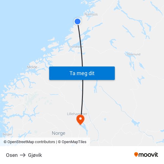 Osen to Gjøvik map