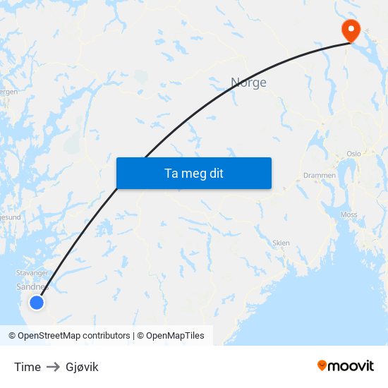 Time to Gjøvik map