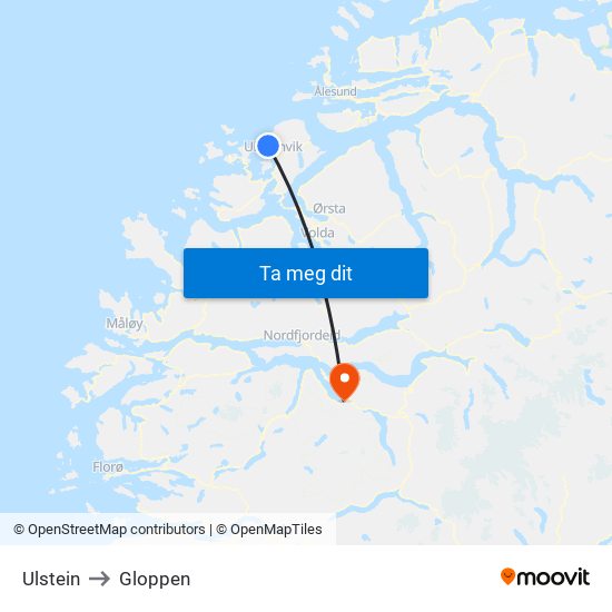 Ulstein to Gloppen map