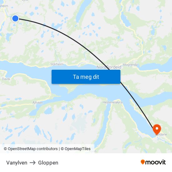 Vanylven to Gloppen map
