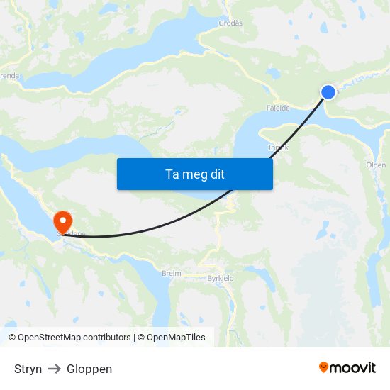 Stryn to Gloppen map