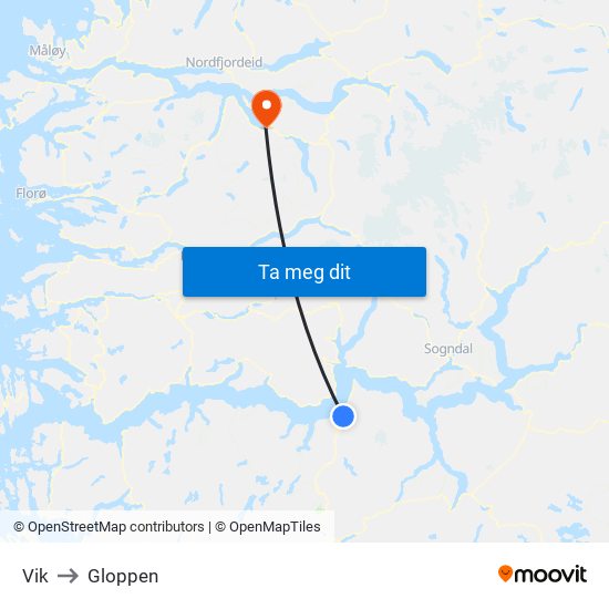 Vik to Gloppen map