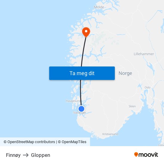 Finnøy to Gloppen map