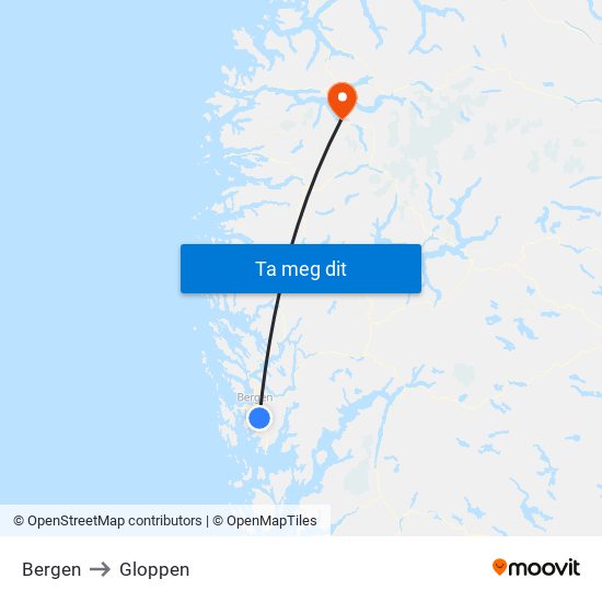 Bergen to Gloppen map