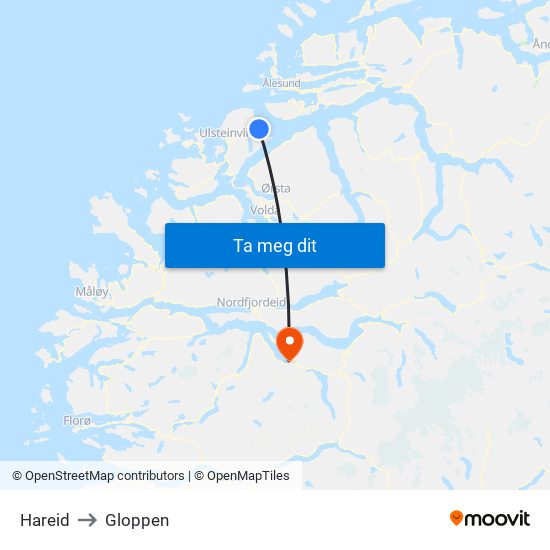 Hareid to Gloppen map