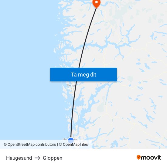 Haugesund to Gloppen map