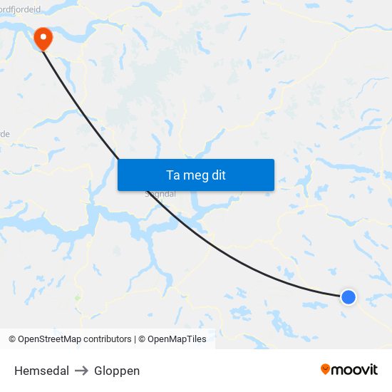 Hemsedal to Gloppen map