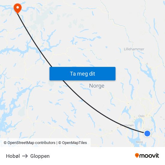 Hobøl to Gloppen map