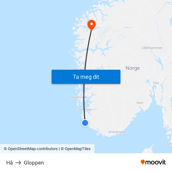 Hå to Gloppen map