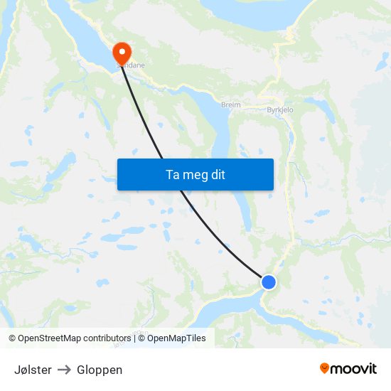 Jølster to Gloppen map