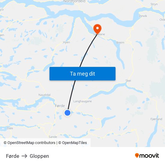 Førde to Gloppen map