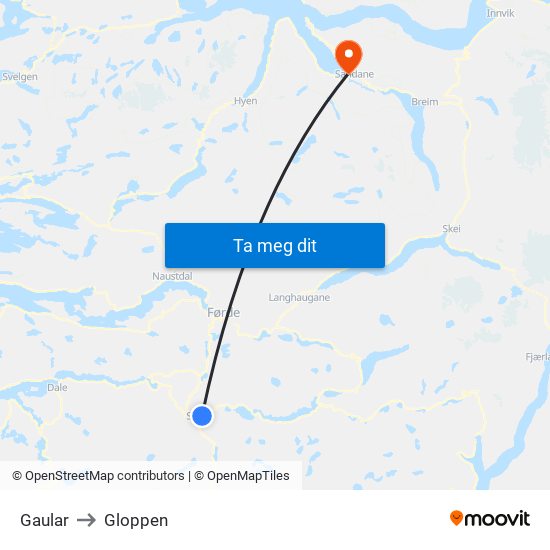 Gaular to Gloppen map