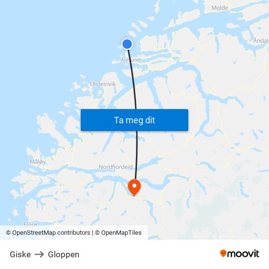 Giske to Gloppen map