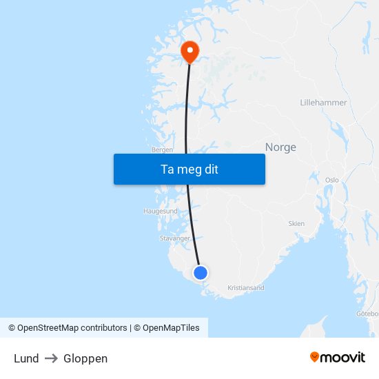 Lund to Gloppen map