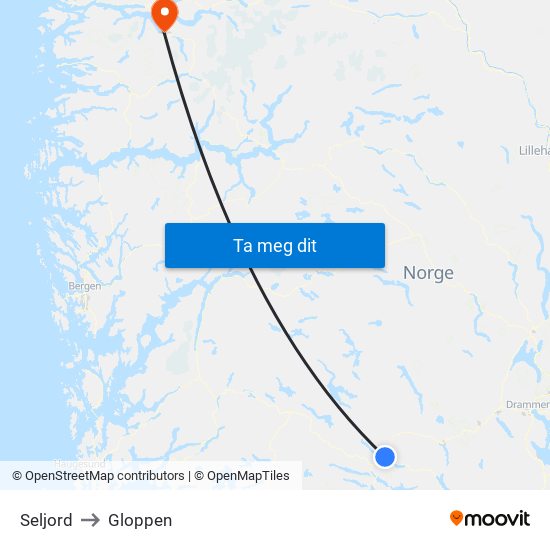 Seljord to Gloppen map