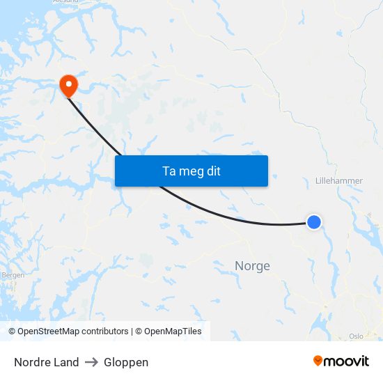 Nordre Land to Gloppen map