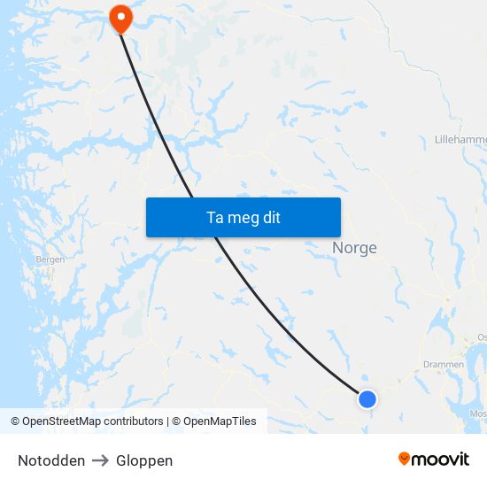 Notodden to Gloppen map