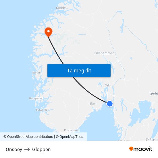 Onsoey to Gloppen map