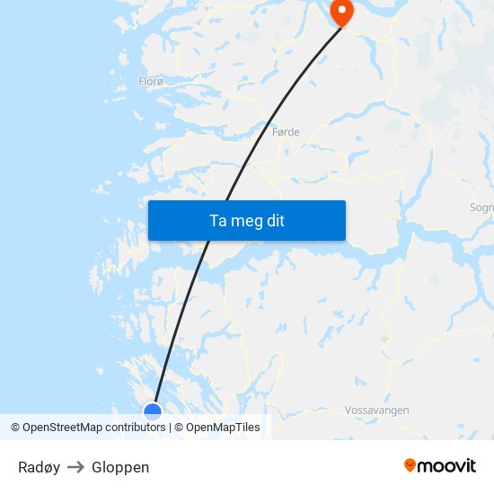 Radøy to Gloppen map
