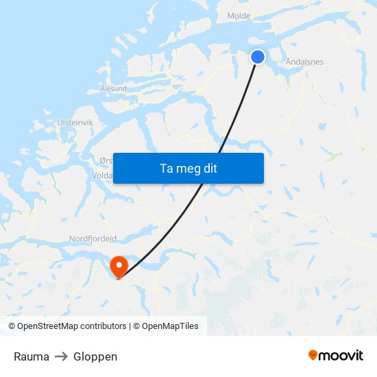 Rauma to Gloppen map