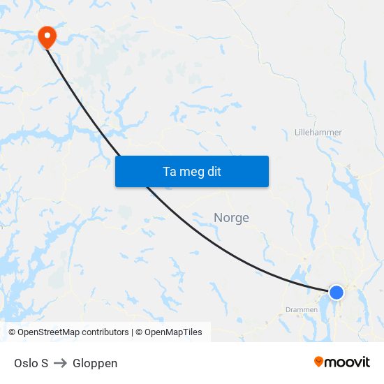 Oslo S to Gloppen map