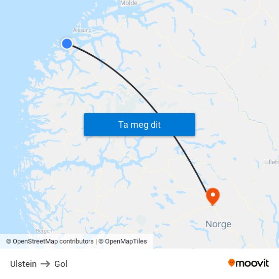 Ulstein to Gol map