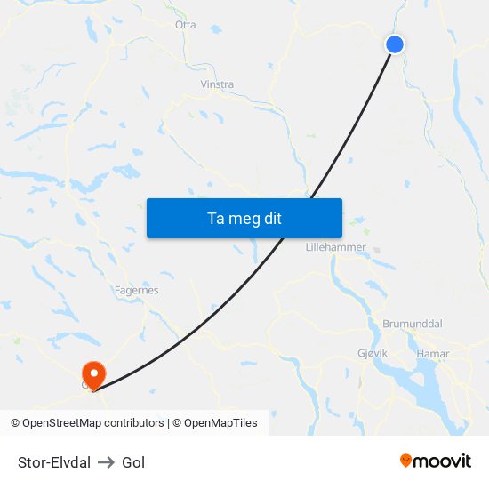 Stor-Elvdal to Gol map