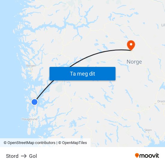 Stord to Gol map