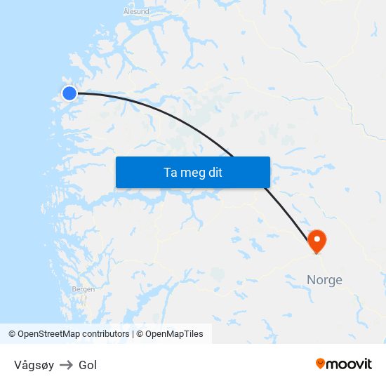 Vågsøy to Gol map