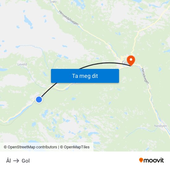 Ål to Gol map