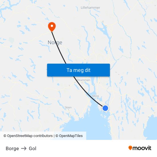 Borge to Gol map