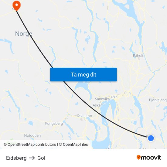 Eidsberg to Gol map