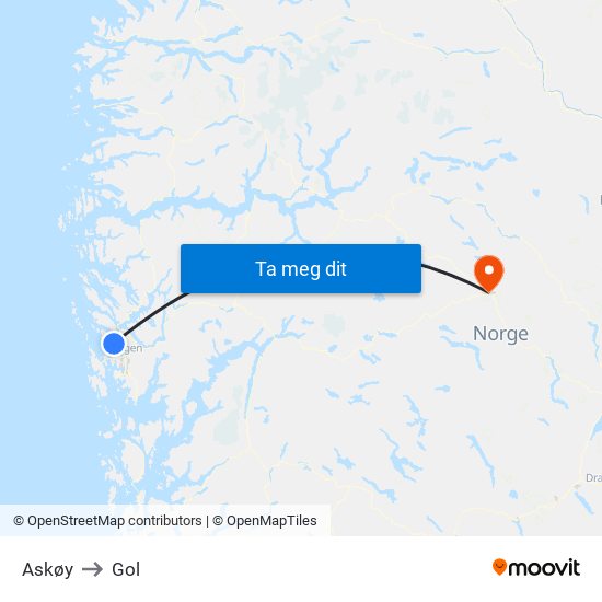 Askøy to Gol map
