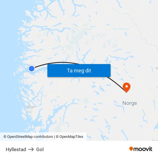 Hyllestad to Gol map