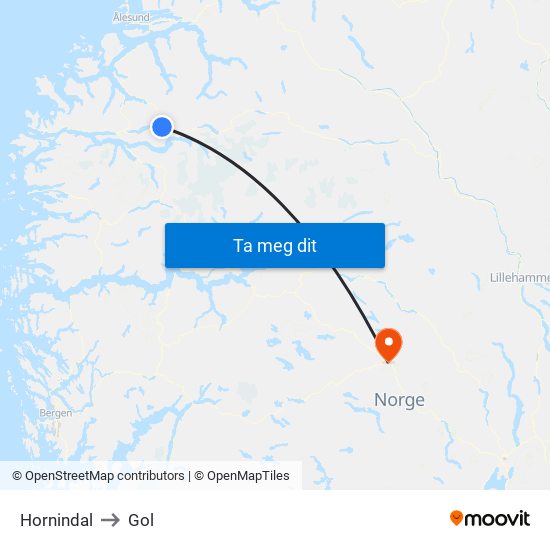 Hornindal to Gol map