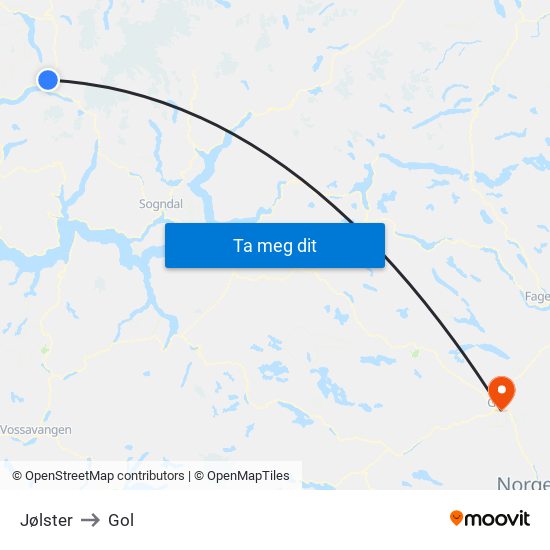 Jølster to Gol map