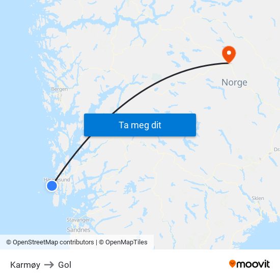 Karmøy to Gol map