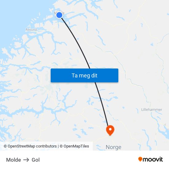 Molde to Gol map