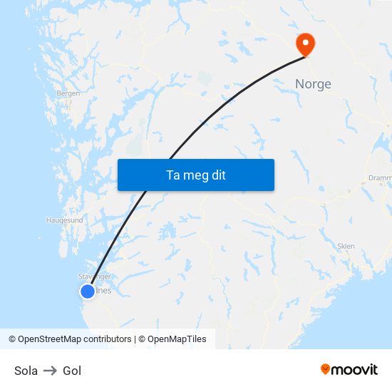 Sola to Gol map