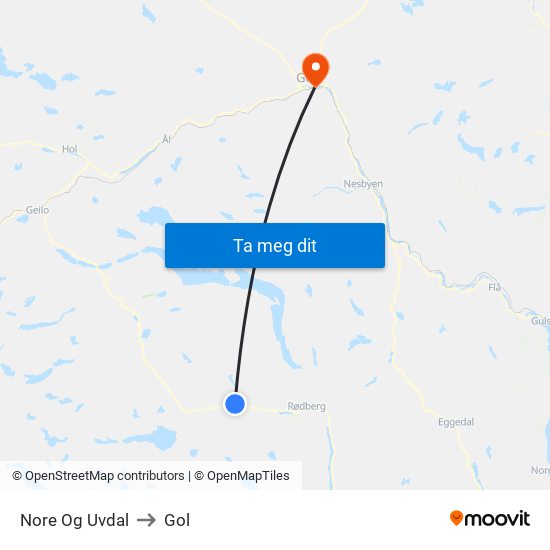 Nore Og Uvdal to Gol map