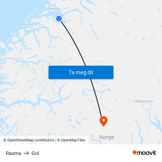 Rauma to Gol map